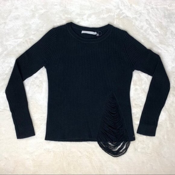 Anthropologie One Grey Day Women’s Sweater Distressed Ribbed Knit Black Small - Picture 6 of 16